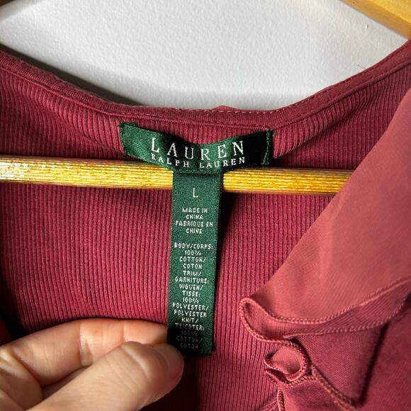 Vintage Lauren Ralph Lauren Y2K Women’s Babydoll Tank Large Maroon Chiffon 90s - Picture 3 of 6